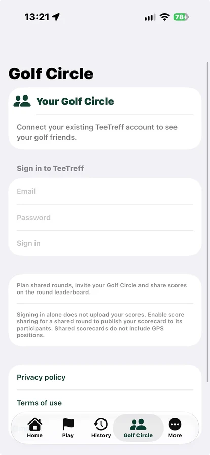 Golf Circle: Anmeldung in TeeTreff
