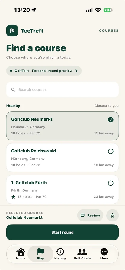 Golfplatz-Auswahl in TeeTreff