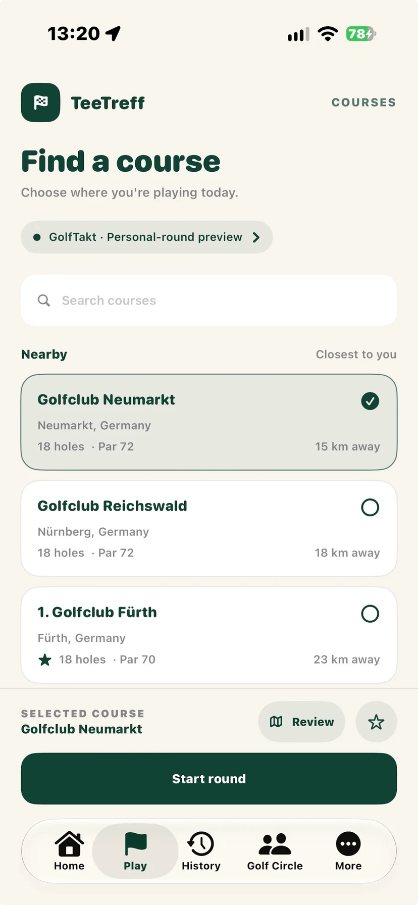 TeeTreff Platzauswahl mit Golfclub Neumarkt, Reichswald und Fürth