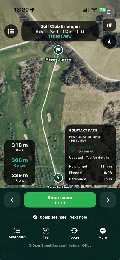 TeeTreff GPS-Ansicht am Golf Club Erlangen
